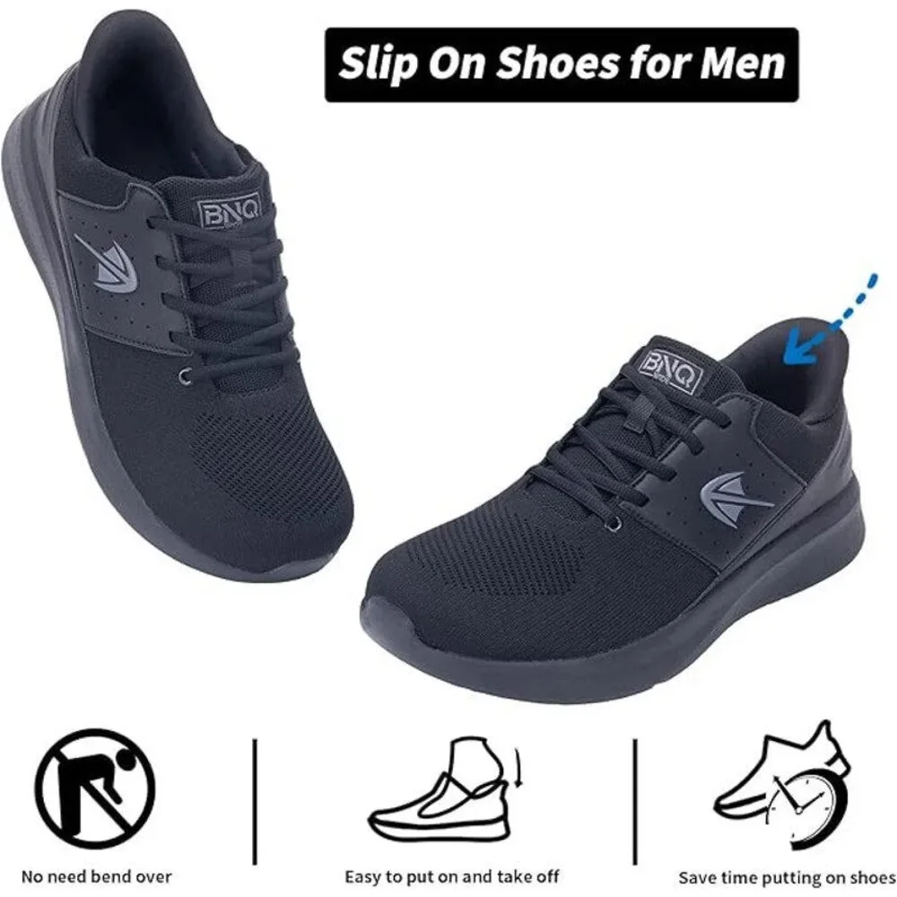 Broyon Mens Size 11 Black Breathable Mesh Lace Up Wide Toe Box Athletic Shoes